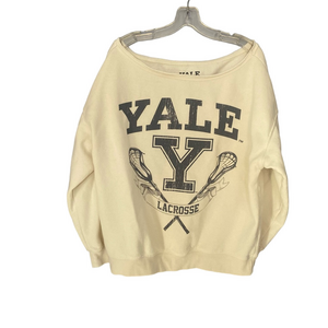 Yale University Athleisure Licensed Lacrosse Boatneck Sweatshirt Cream L